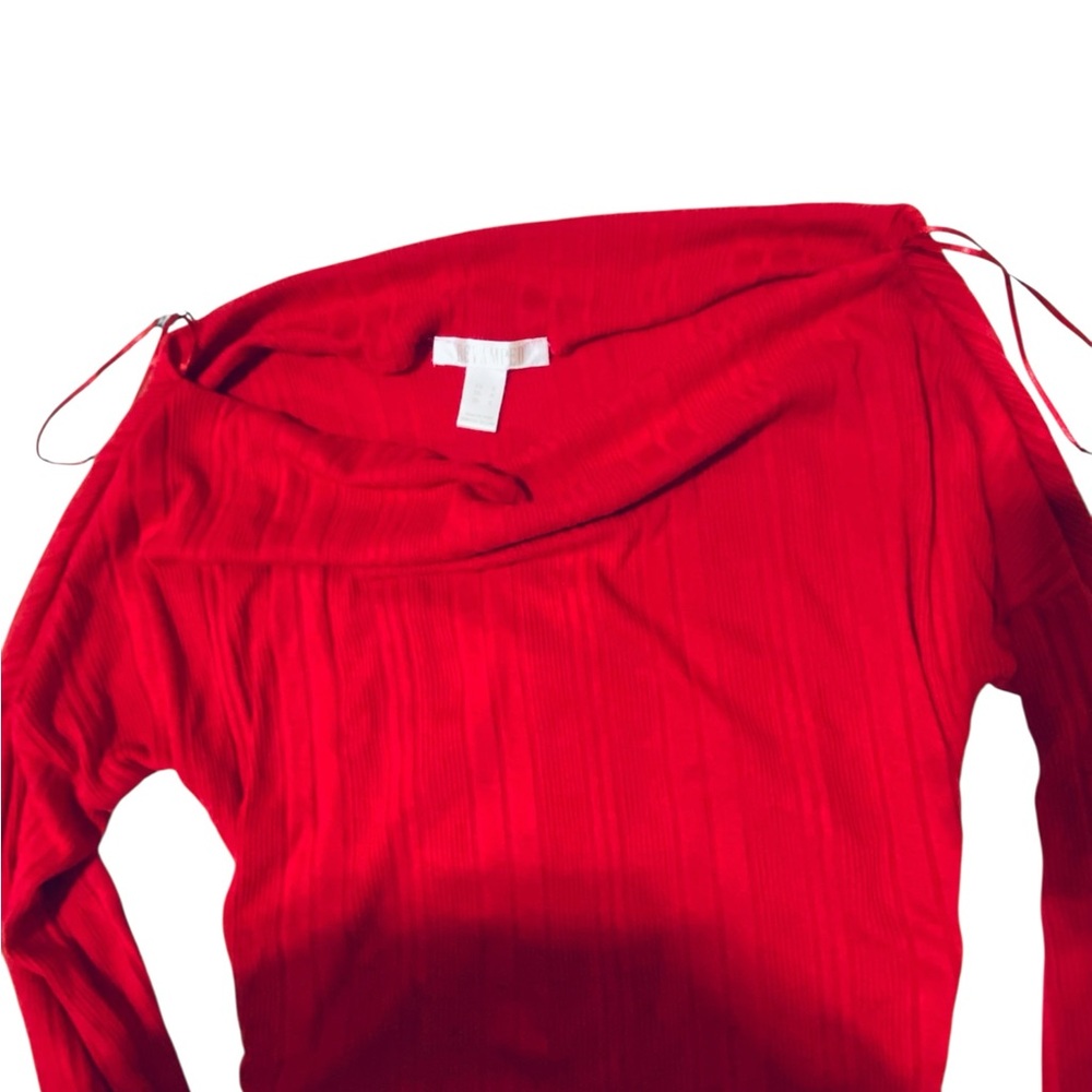 Revamped Crimson Long Sleeve Top Scoop Style Ruched of Shoulder Small - Picture 7 of 11